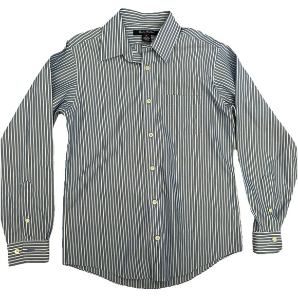 Boys Brooks Brothers Fleece Non Iron Blue And White Striped Shirt Size 12 - Picture 1 of 3